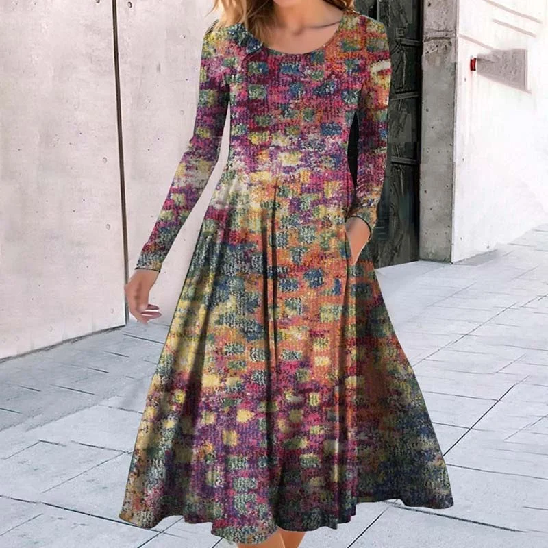 Super Sale pleated dressVintage Colourful Gradient Dress