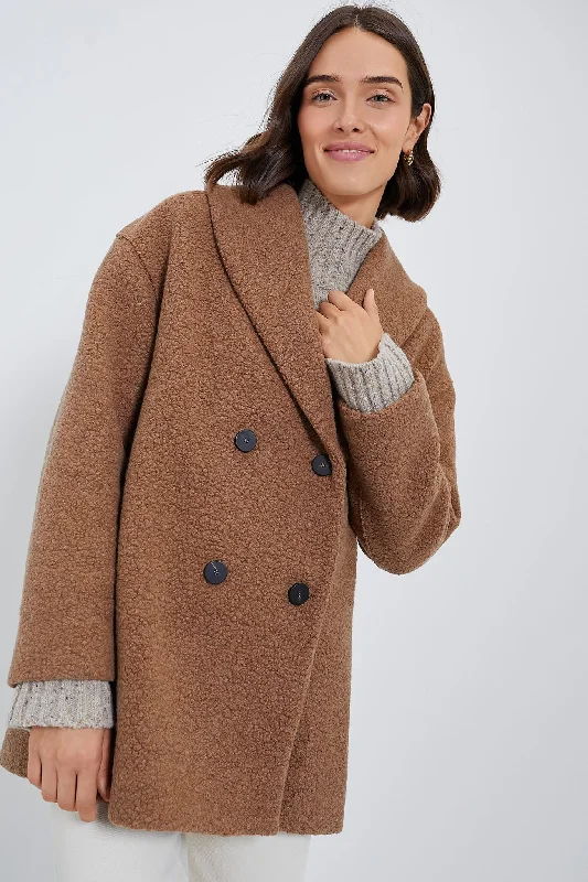 chic wool coatTeddy Brown Shawl Collar Boucle Jacket