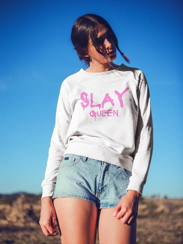 contemporary fitness sweatshirtWomen White Sweatshirt Slay Queen