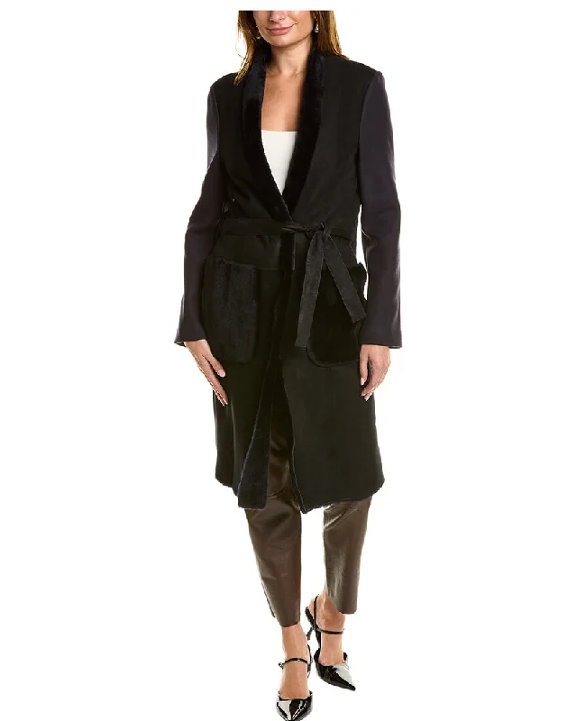 Loyalty Reward fashion-forward coatPiazza Sempione Leather-Trim Wool Coat