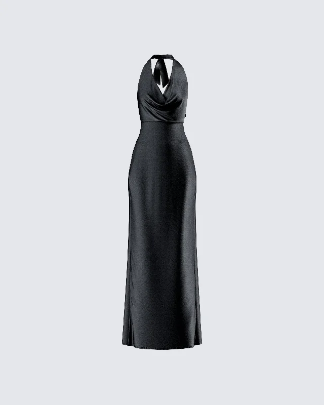 Buy More, Save More v-neck dressHolly Black Satin Cowl Maxi Dress