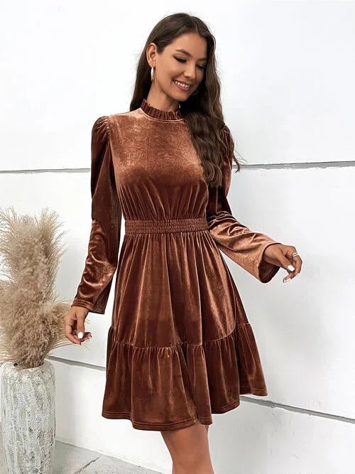 Major Savings floral midi dressSmocked Long Sleeve Ruffle Hem Casual Short Dress