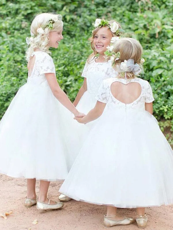 Deep Discounts bodycon dressAdorable A-Line White Lace Long Flower Girl Dress