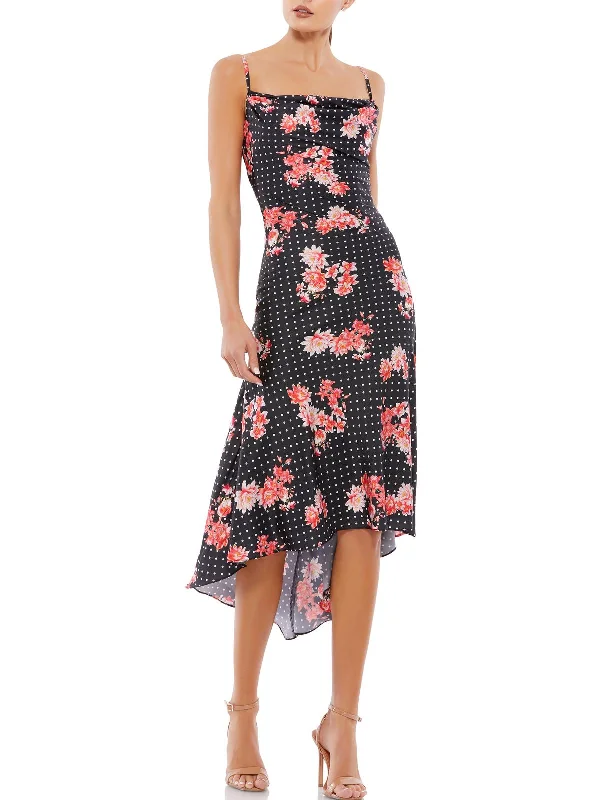 pleated maxi dressWomens Floral Print Hi-Low Midi Dress