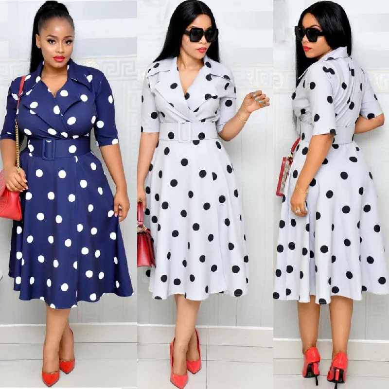 Discount Mania silk dressDress Suit Collar Dots with Belt Large Size