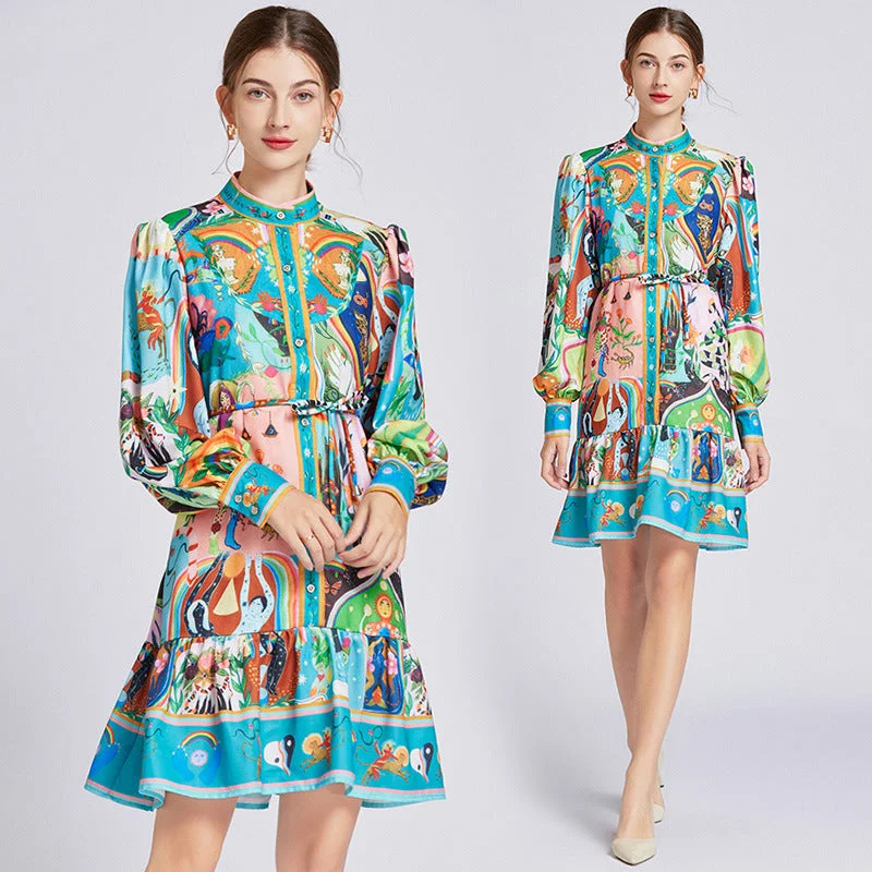 Steals and Deals statement dressWomen's Retro Long Sleeve Waist Slimming Midi Dress