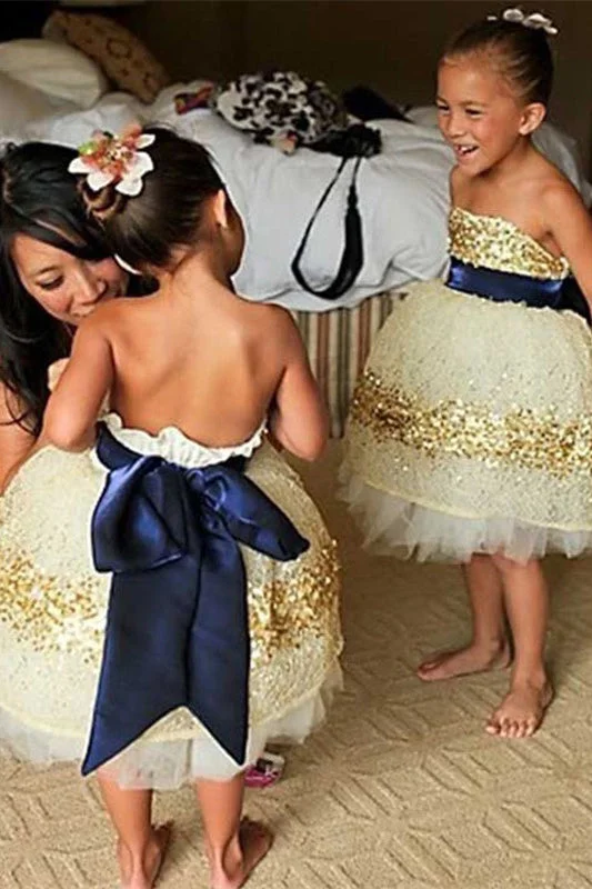 Inventory Reduction flowy dressCute Ball Gown Gold Sequins Flower Girl Dress with Bow