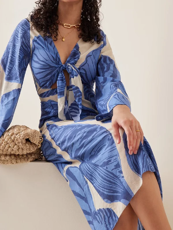 Flash Deals draped dressHelena V-Neck Hollow Out Floral Print Midi Dress