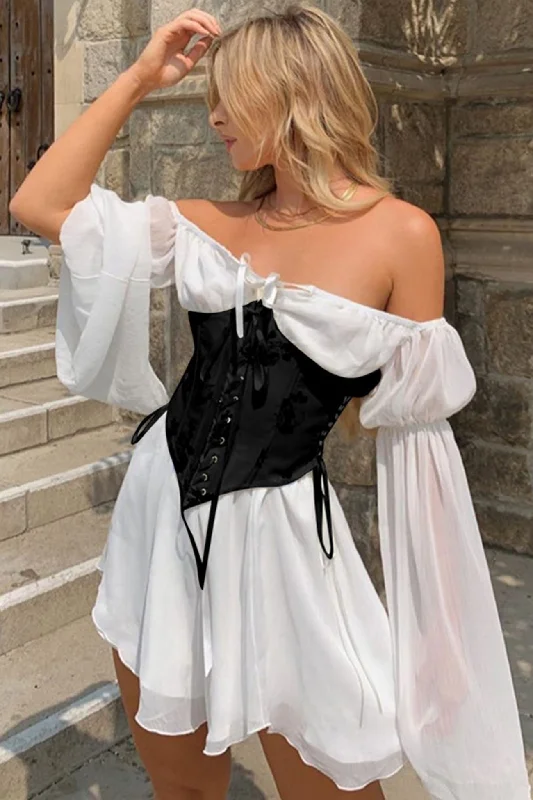 chic shift dressOff Shoulder Lace-up Corset Ruched Dress