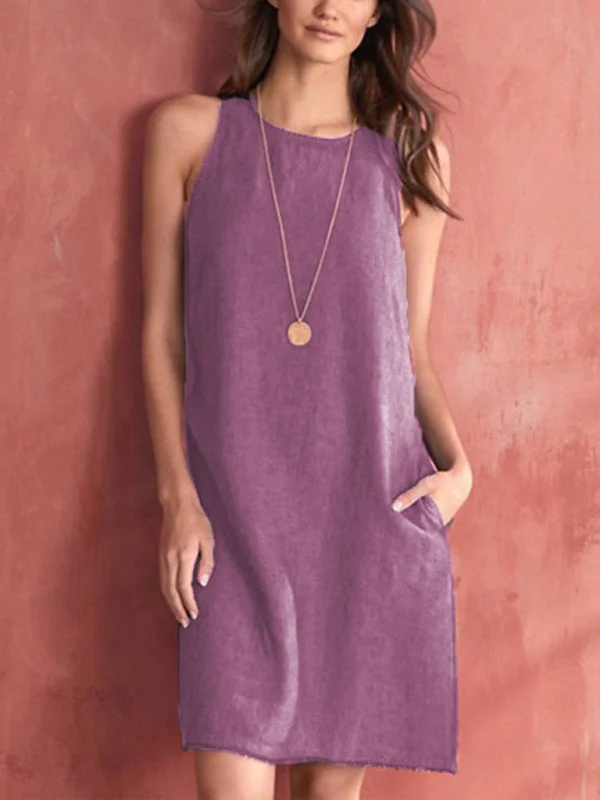 Steals and Deals off-shoulder dressWomen's Woven Casual Cotton Linen Comfortable Round Neck Sleeveless Dress Steals and Deals off-shoulder dressWomen's Woven Casual Cotton Linen Comfortable Round Neck Sleeveless Dress