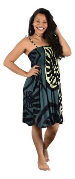 Hurry In Island Style - Elastic Dress - Bold Monstera - Black and Grey