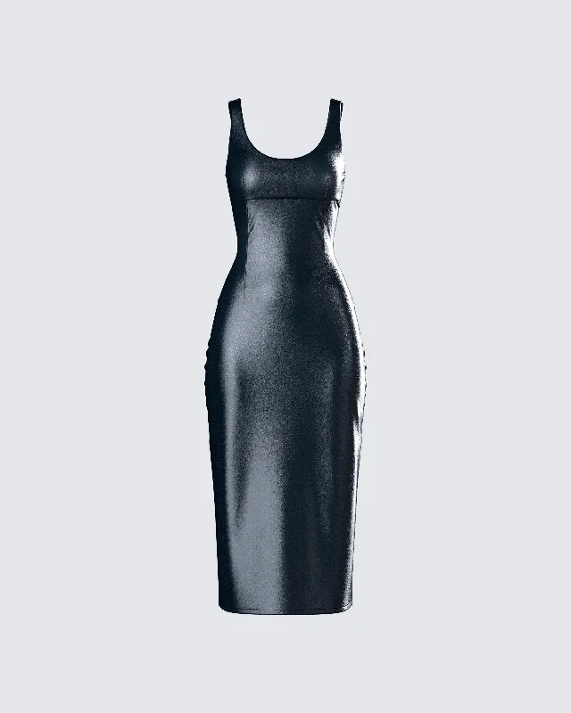 classic fit-and-flare dressMaia Black Vegan Leather Midi Dress