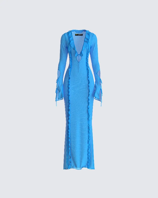 chic slip dressFlorence Blue Mesh Maxi Dress