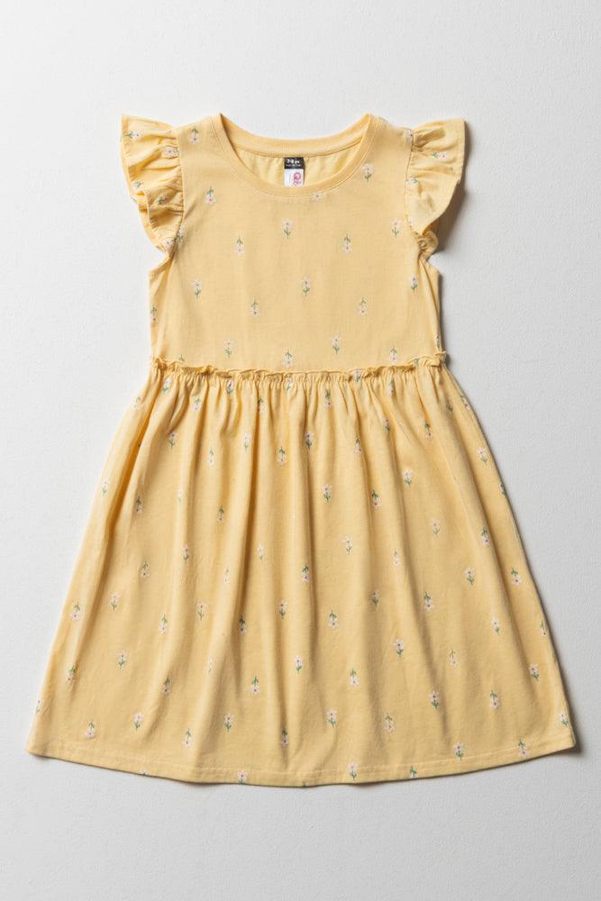 casual evening dressFloral Flutter Sleeve Dress Yellow