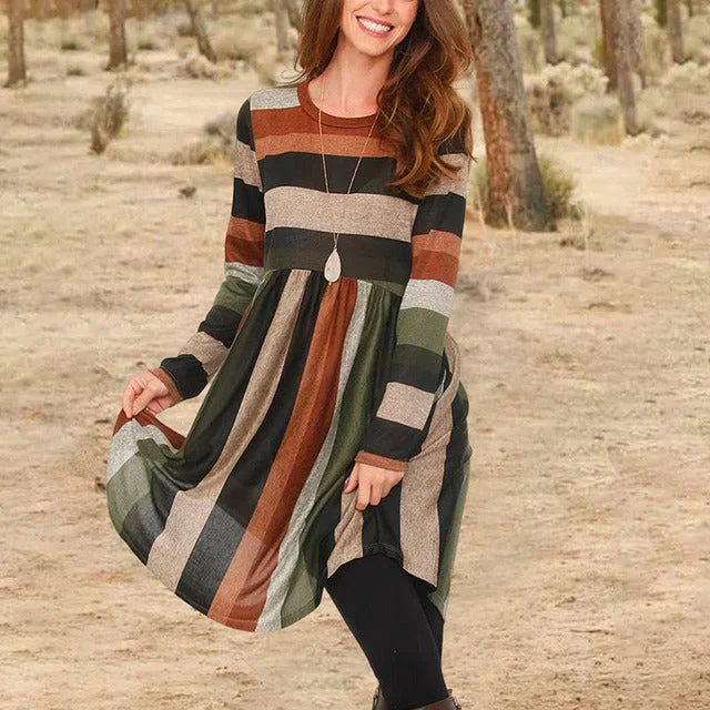 Low Prices office dressVintage Casual Striped Dress