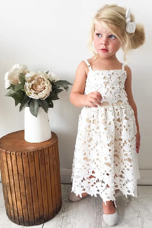 Online Specials cocktail dressSpaghetti Straps White Lace Flower Girl Dress