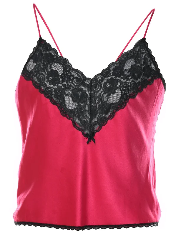 Seasonal Clearance urban coatPink & Black Lace Trim Strappy Camisole - M