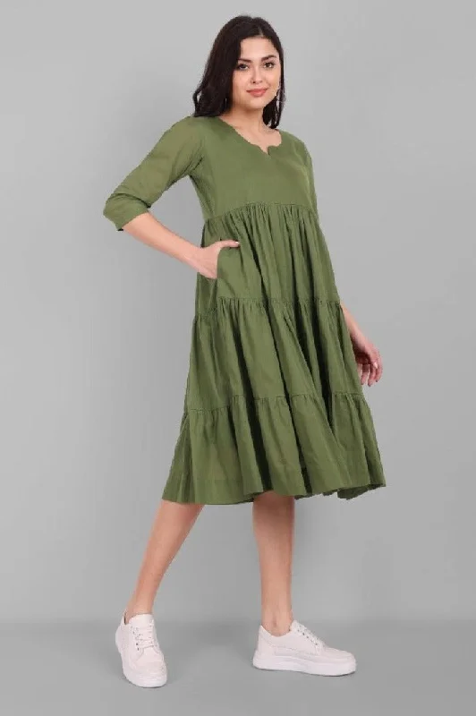Steals and Deals Khaki Mul Short Graduated Dress