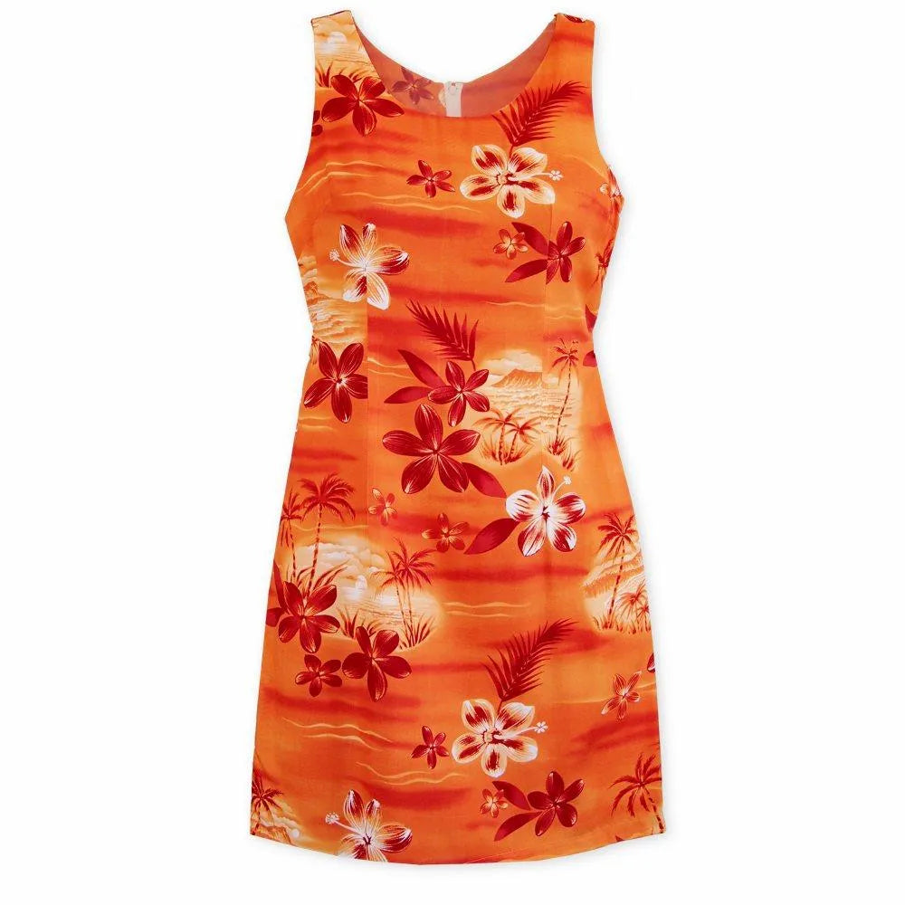 Steals and Deals Aurora Orange Short Hawaiian Tank Dress