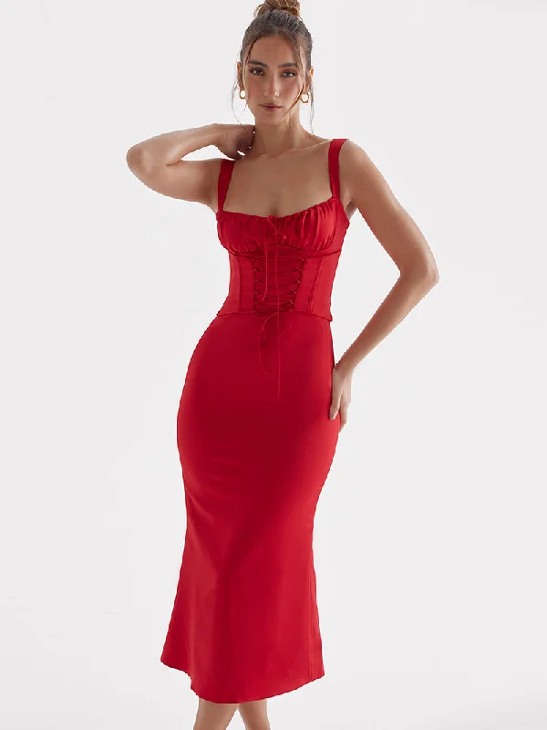 Limited Stock chic dressVivian Spaghetti Strap Backless Midi Dress