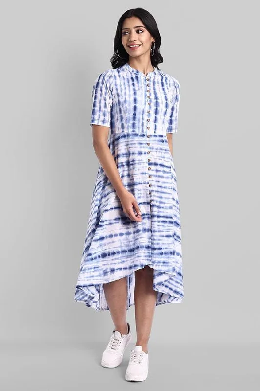 Value Deals Shibori Print Front Open High-Low Dress