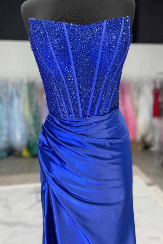 Savings Galore cocktail party dressBeaded Royal Blue Ruched Mermaid Formal Dress
