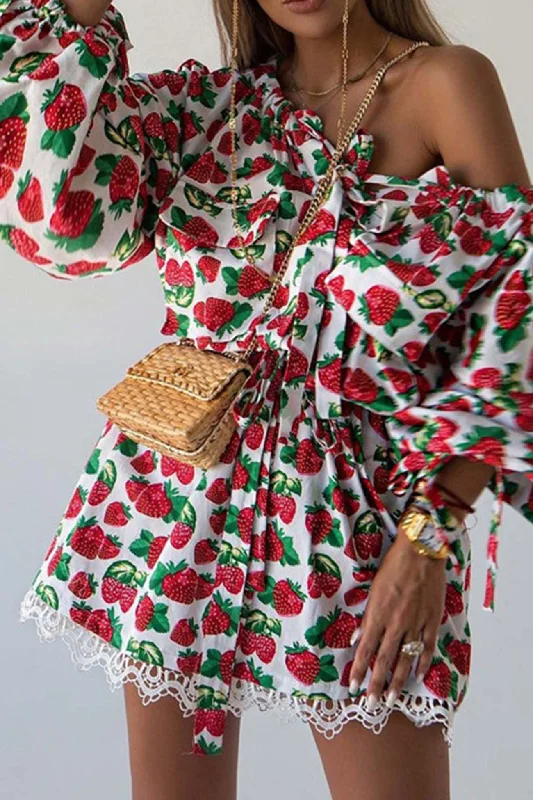 shift dressStrawberry Print Drop Shoulder Waisted Dress