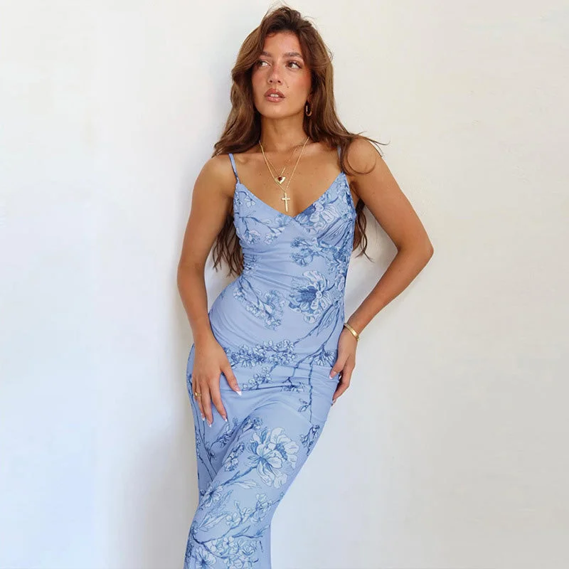 boho dressAria Flower Print Halter Maxi Dress