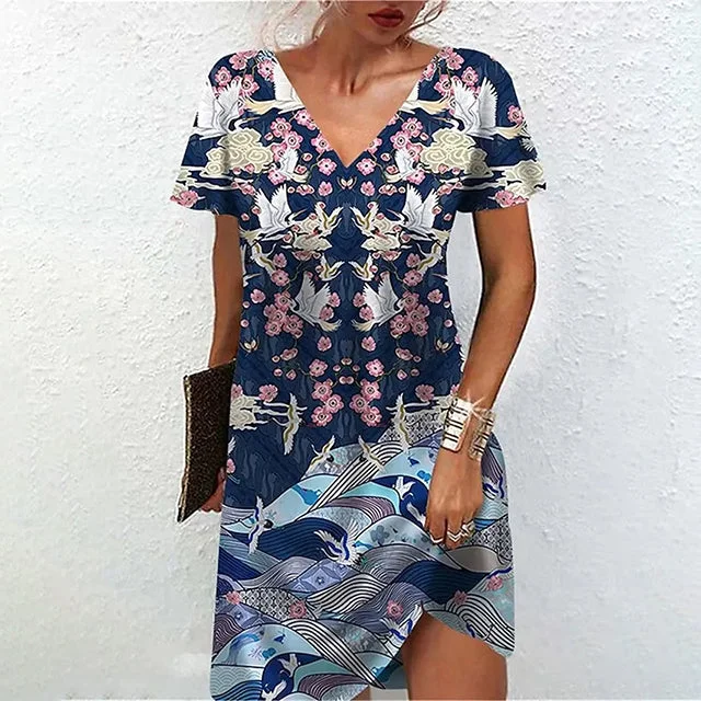Closeout satin midi dressVintage Casual Printed Dress