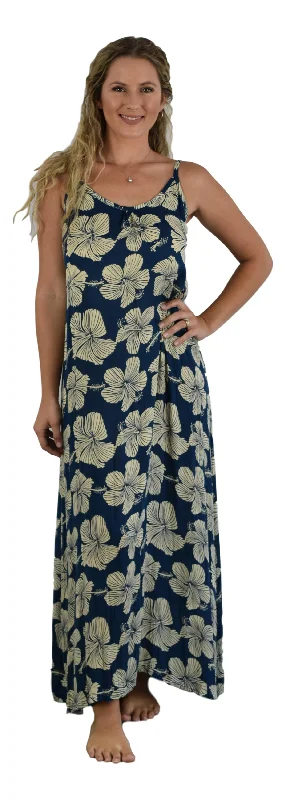 Unbeatable Prices Bali Long Dress - Hibiscus - Cream / Background - Dark Blue