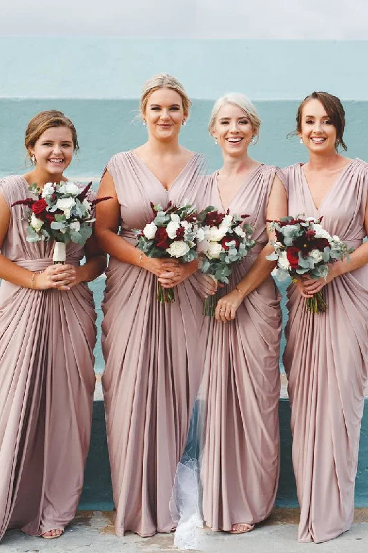 Price Reduction flowy dressDusty Rose V-Neck Ruffles Floor Length Bridesmaid Dresses