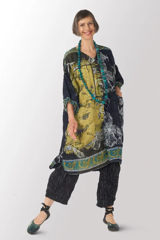 Final Markdown ORGANIC LEAVES KANTHA BLOCK DRESS - ol2449-blk -