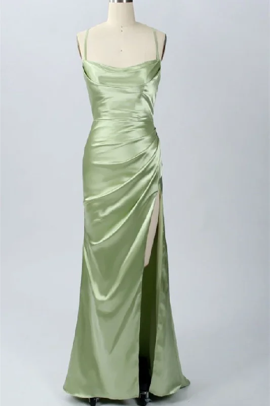 New Markdowns casual evening dressElegant Sage Green Mermaid Cowl Neck Long Bridesmaid Dress