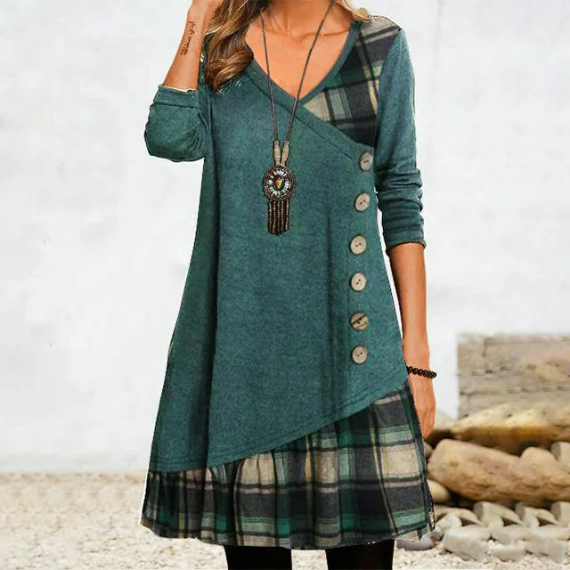 Online Only luxury dressIrregular Plaid Patchwork Dress