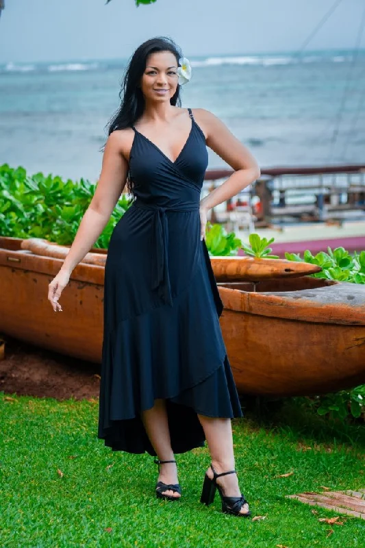 Bargain Bin Luau Wrap Dress - SOLID BLACK