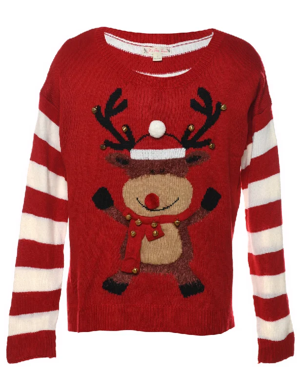 Fantastic Offers premium coatReindeer Design Red & White Christmas Jumper - L