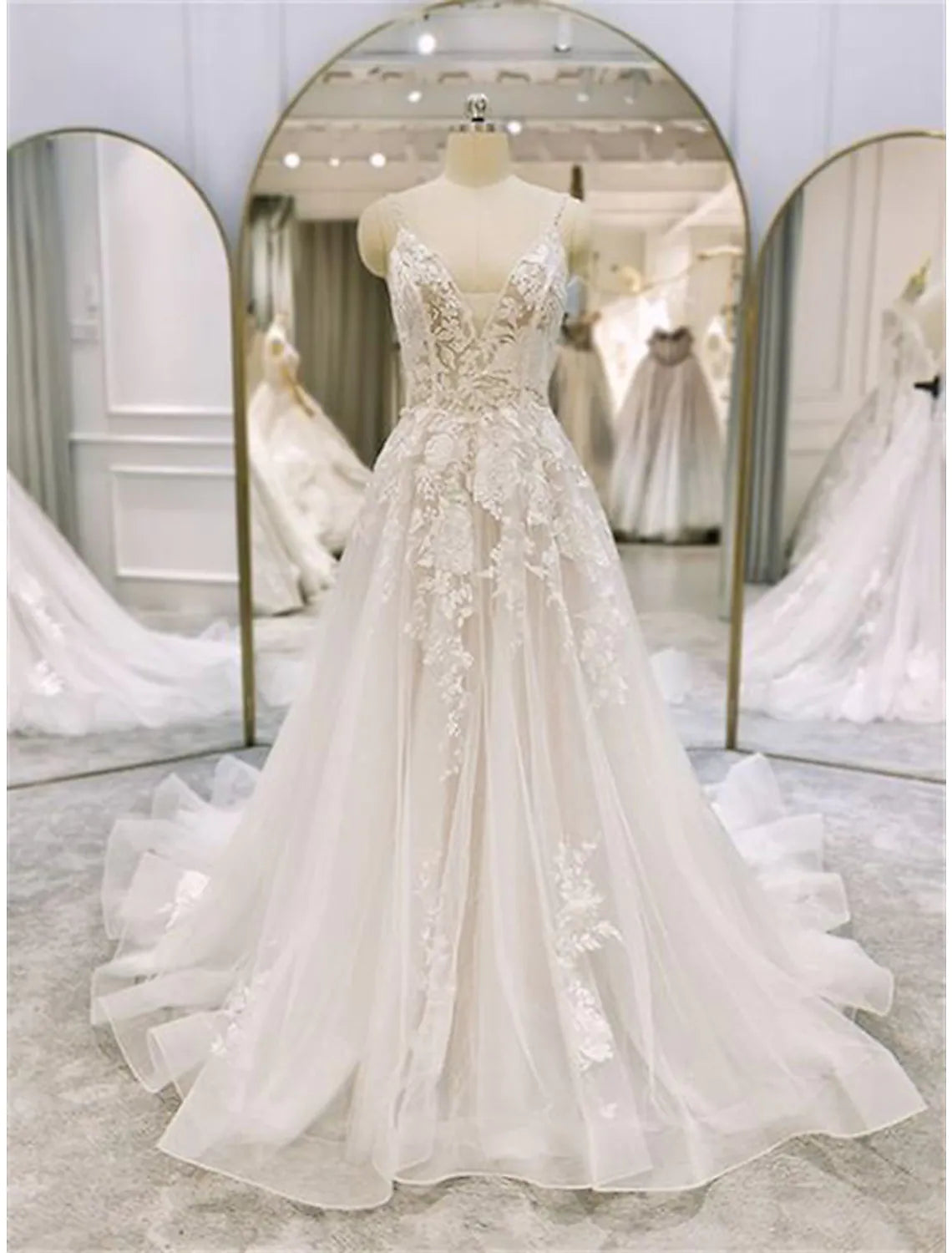 Factory Direct Sale Engagement Formal Wedding Dresses Chapel A-Line Sleeveless Strap Lace Ruffles Appliques