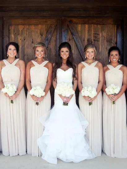 Early Access minimalistic dressElegant Long Chiffon Bridesmaid Dress with Sash