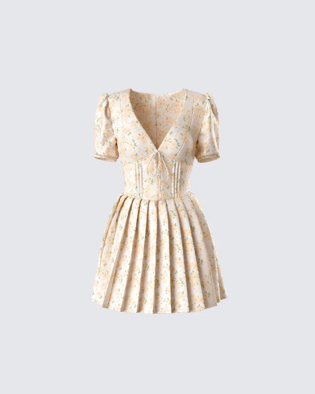 Fantastic Offers trendy wrap dressNyla Yellow Floral Pleated Mini Dress