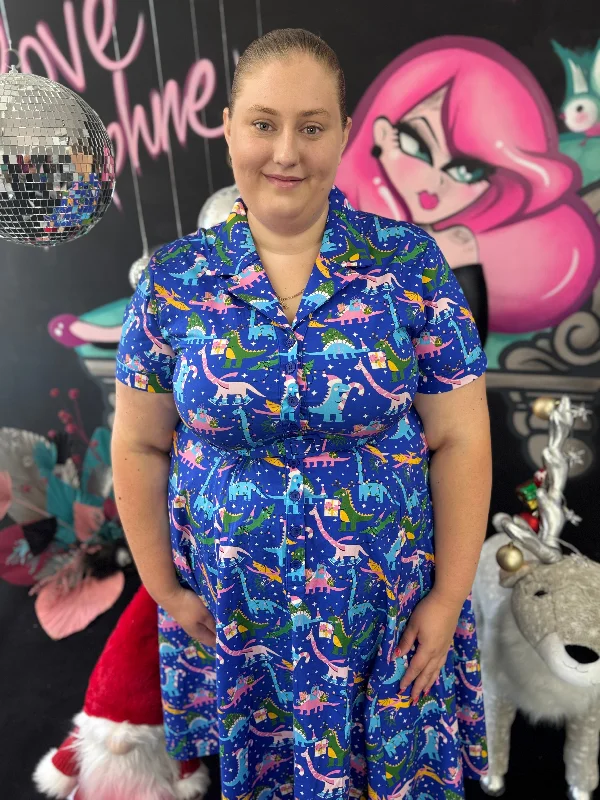 Final Clearance comfy dressPeggy Swing Dress in Christmas Dino's