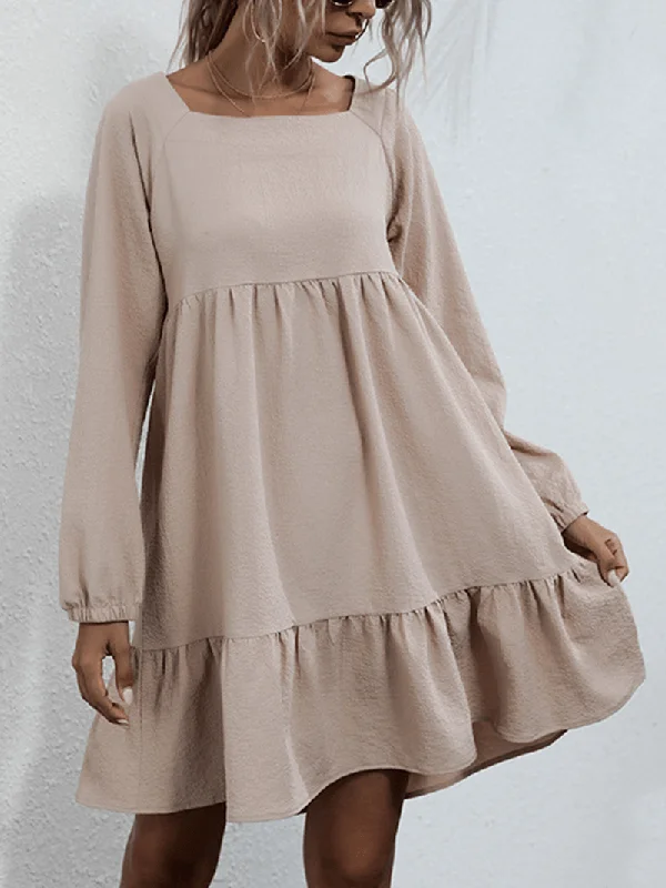 Time-Limited Offer modern dressWomen Brief Style Solid Color Bowknot Ruffle Long Sleeves Casual Dress