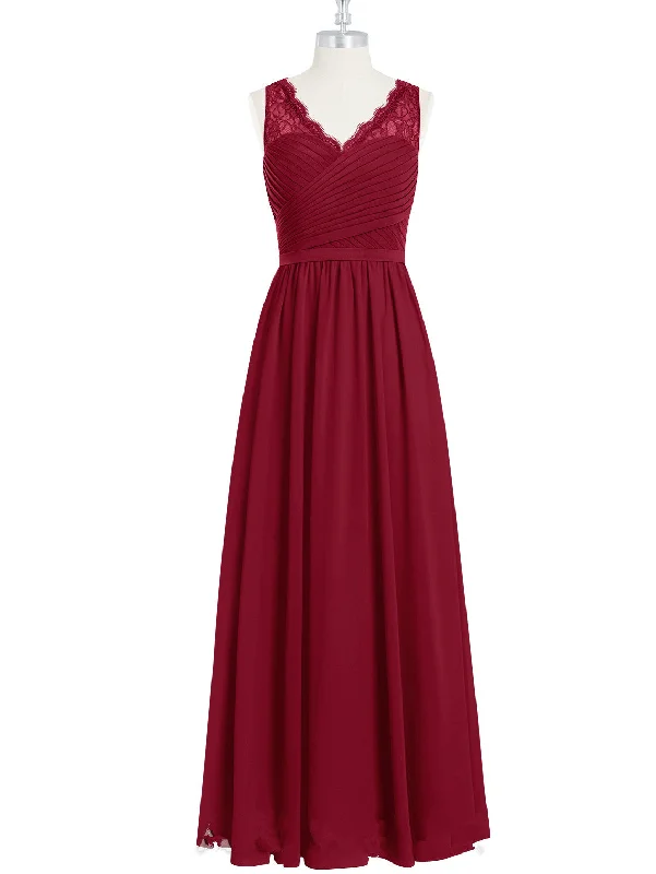 Instant Discount textured dressBurgundy Long Chiffon Bridesmaid Dress Party Dress