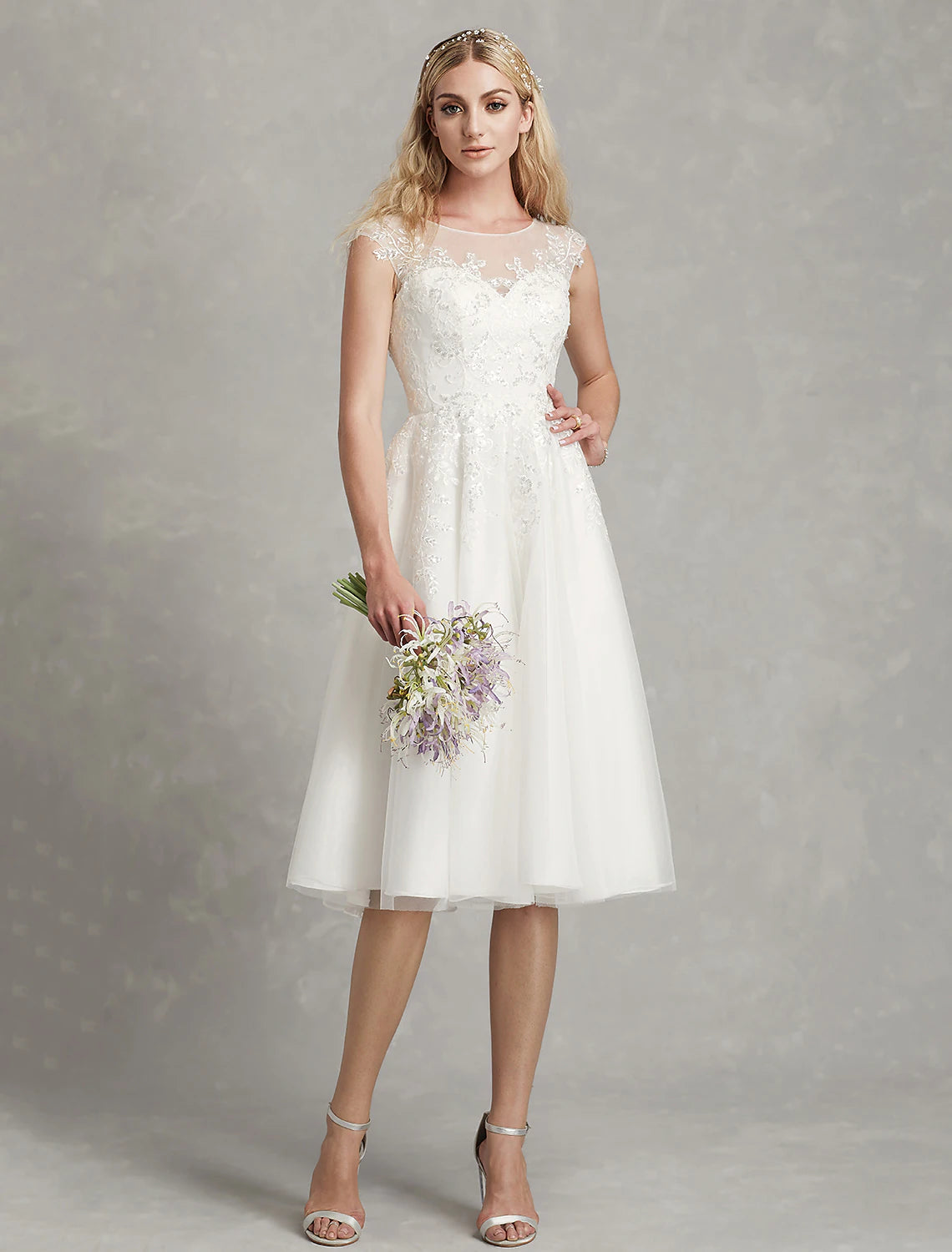 Time-Limited Offer Open Back Little White Dresses Wedding Dresses  A-Line  Lace Appliques