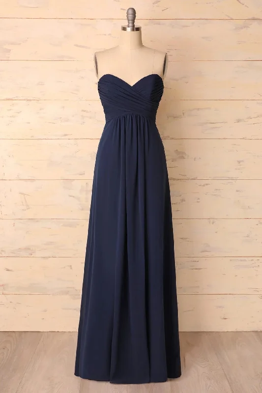Members Only trendy dressElegant Sweetheart Pleated Navy Blue Bridesmaid Dress