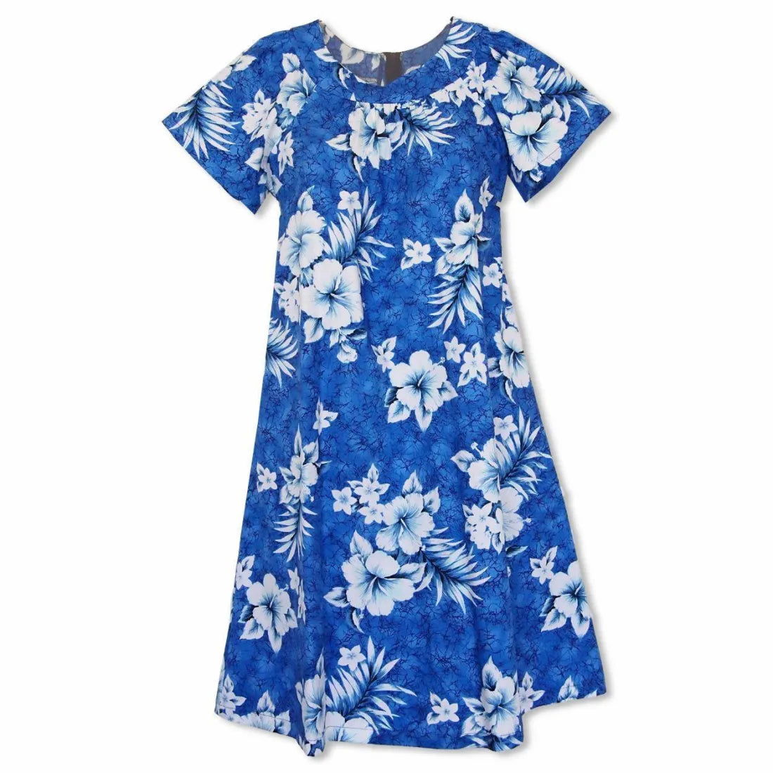 Steals and Deals Flower Power Blue Cotton Hawaiian Tea Muumuu Dress