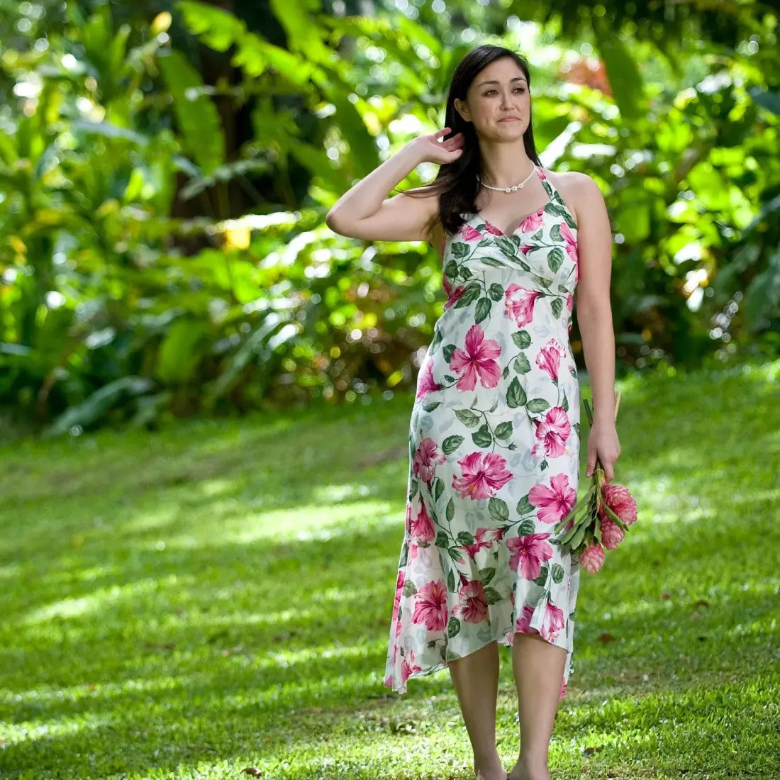 Final Markdown Garden White Akua Hawaiian Halter Dress