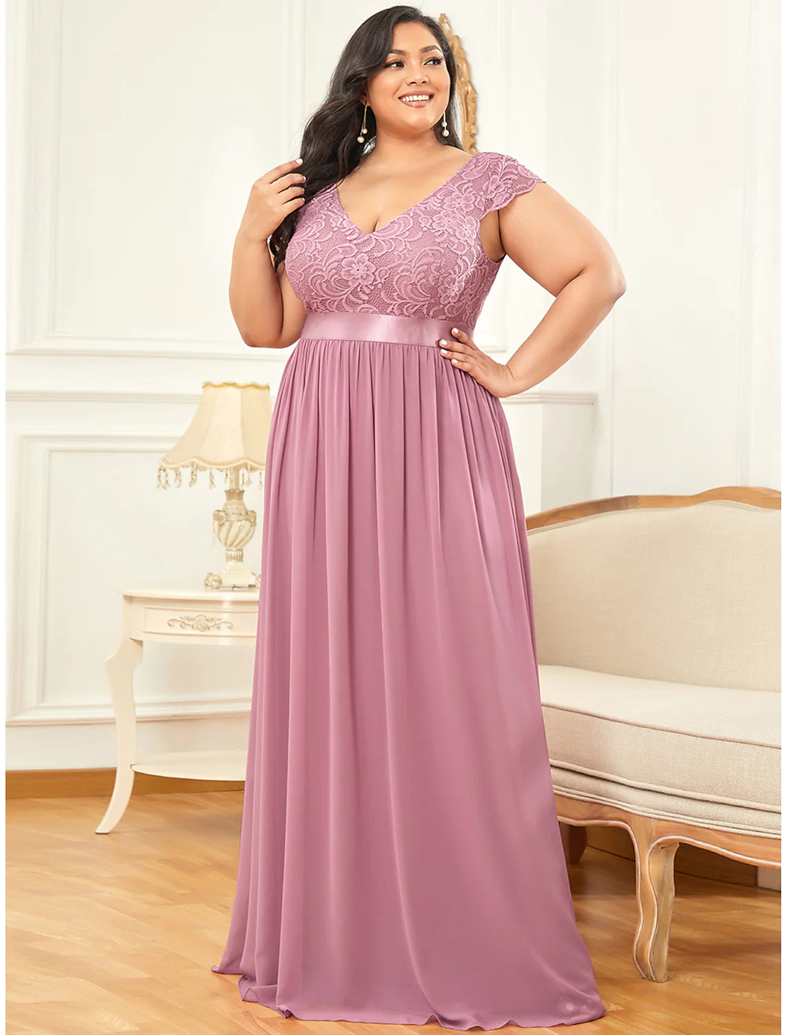 Price Fest A-Line Elegant Vintage Formal Evening Dress V Neck V Back Short Sleeve Floor Length Chiffon Draping Lace Price Fest A-Line Elegant Vintage Formal Evening Dress V Neck V Back Short Sleeve Floor Length Chiffon Draping Lace