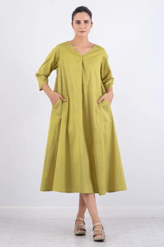 Early Access DYED COTTON SILK HEAVY VOILE WAVY V-NECK MAXI WITH SLEEVES - dh1441-cha -