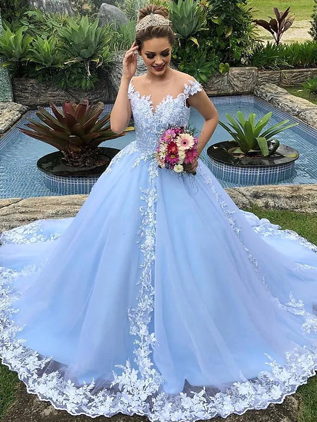 Early Bird Discount Engagement Wedding Dresses in Formal Wedding Dresses Ball Gown V Neck With Appliques
