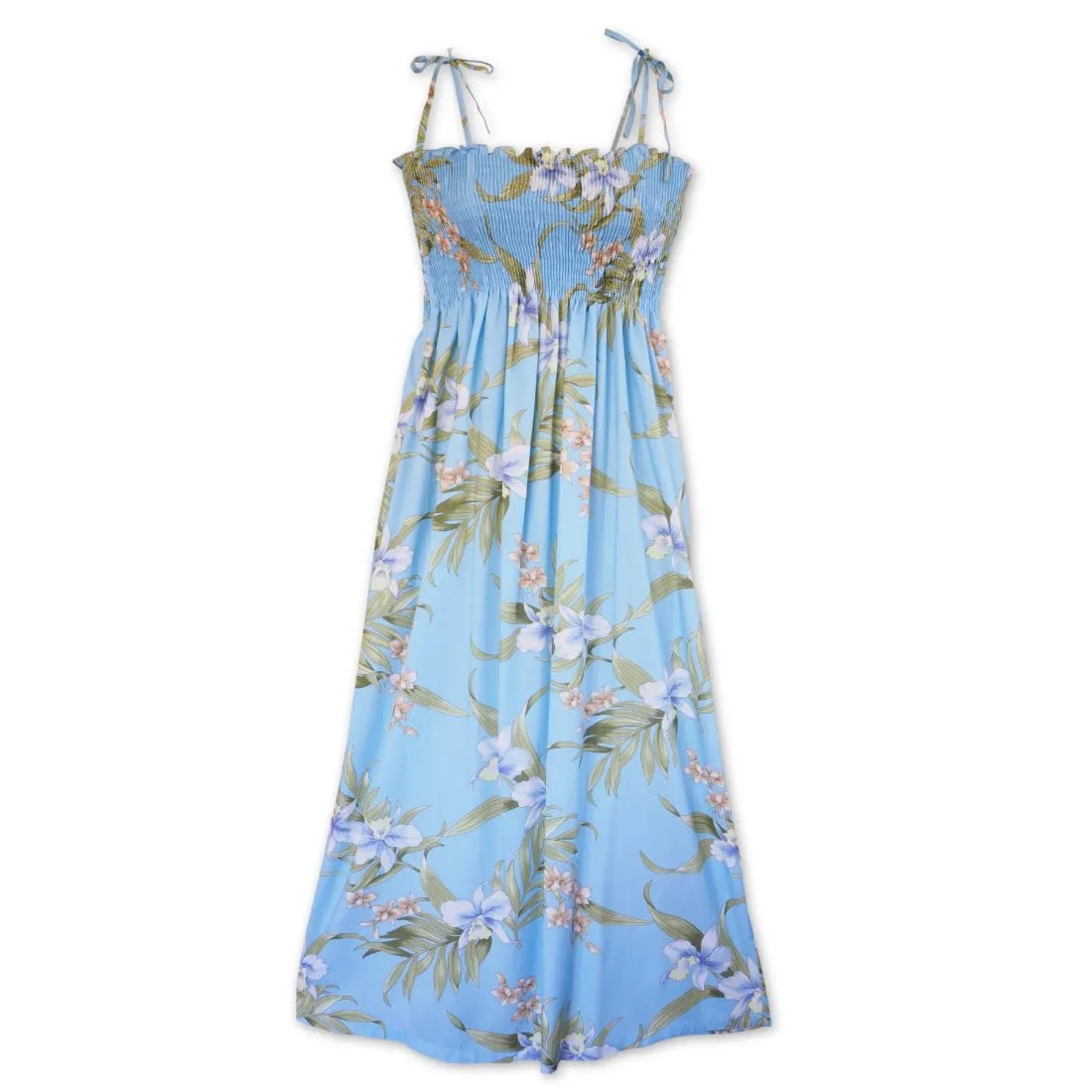 Extra Savings Bamboo Orchid Baby Blue Maxi Hawaiian Dress